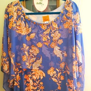 Multicolor mixed material blouse